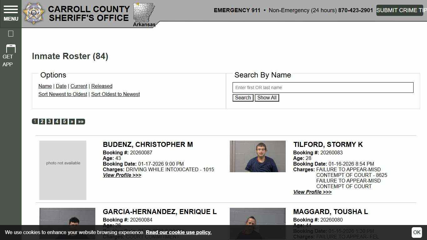Inmate Roster | Carroll County Sheriff's Office | Sort Booking Time - Descending | Page 1