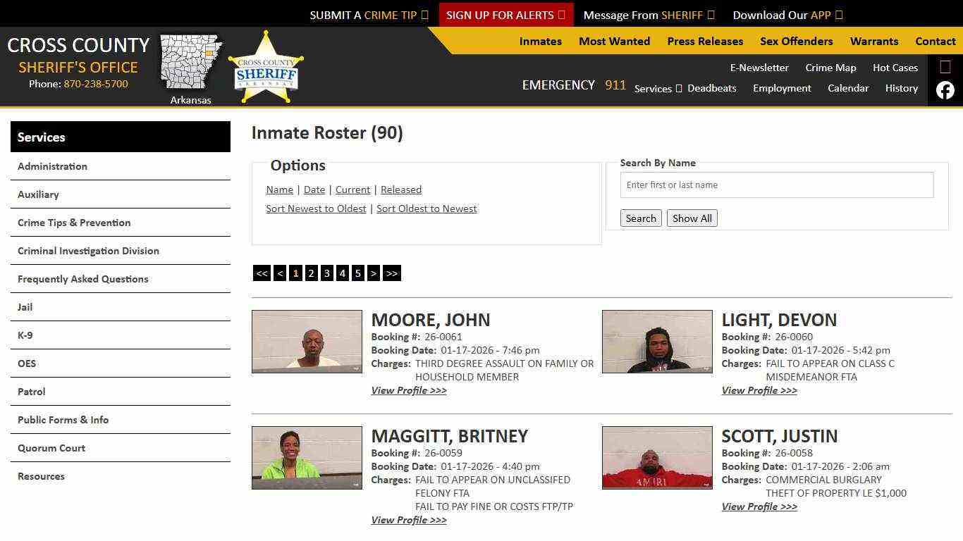 Inmate Roster - Current Inmates Booking Date Descending - Cross County Sheriff AR